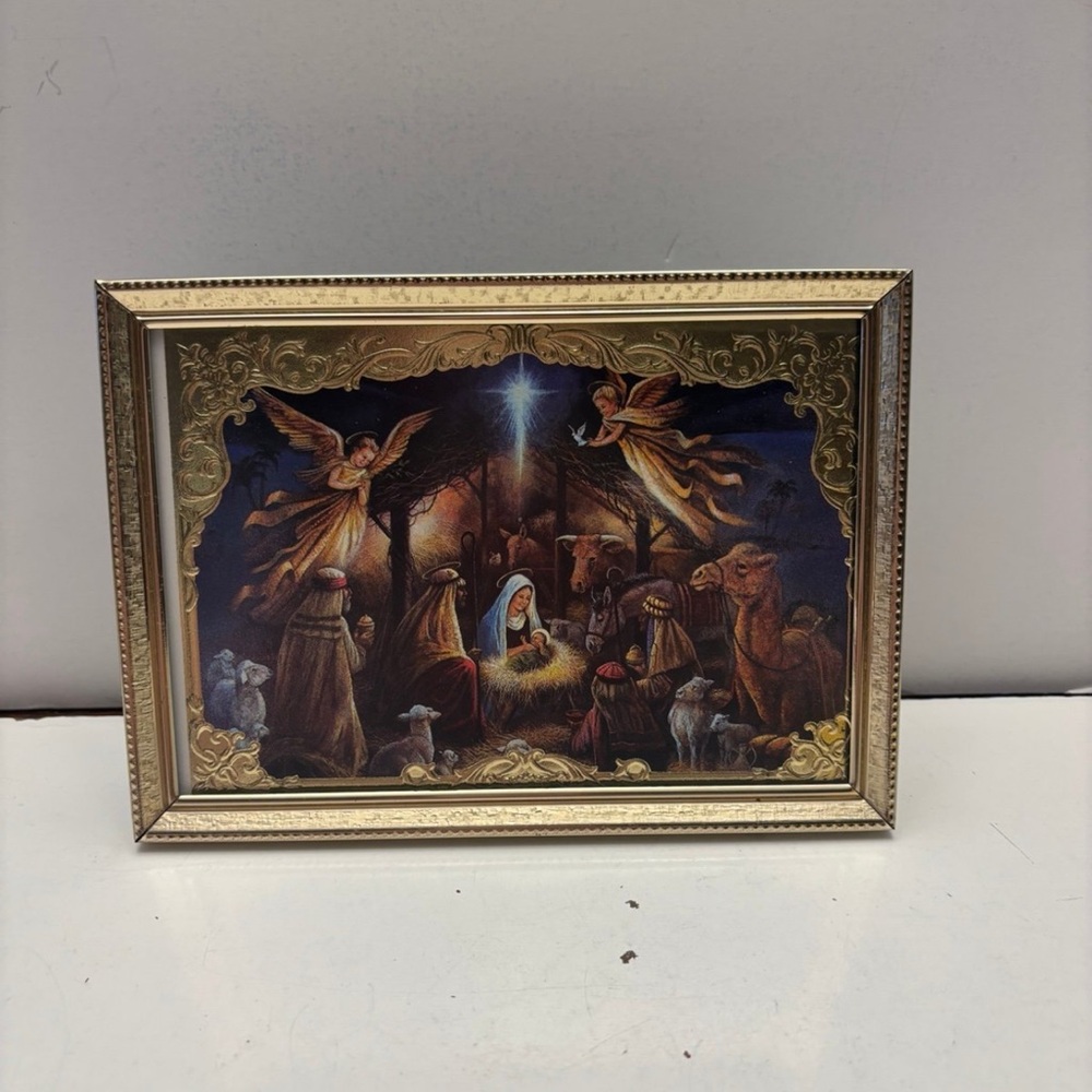 Framed Christmas Nativity Scene Birth of Jesus Manger Scene Holy Family